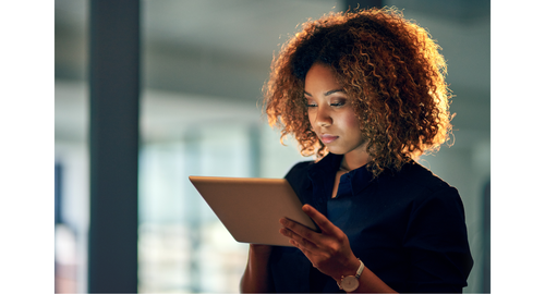 Woman reading ipad