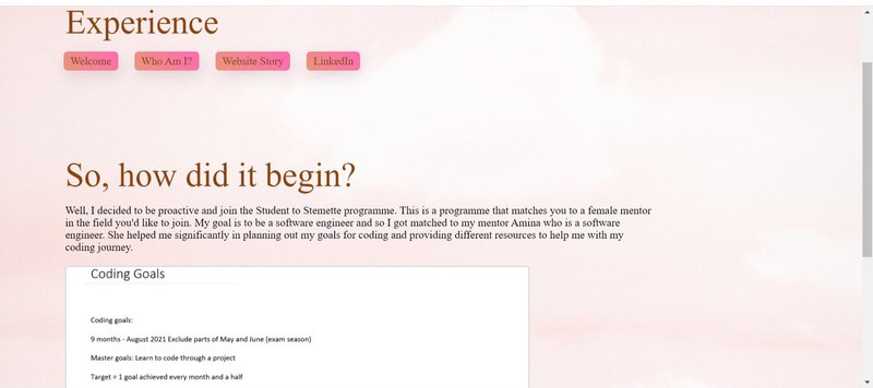 Screenshot of a page on Esmeralda&#x27;s website that she coded herself
