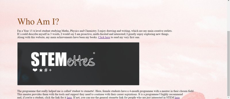 A screenshot of the website that Esmeralda coded herself with the title, &#x27;Who am I?&#x27;