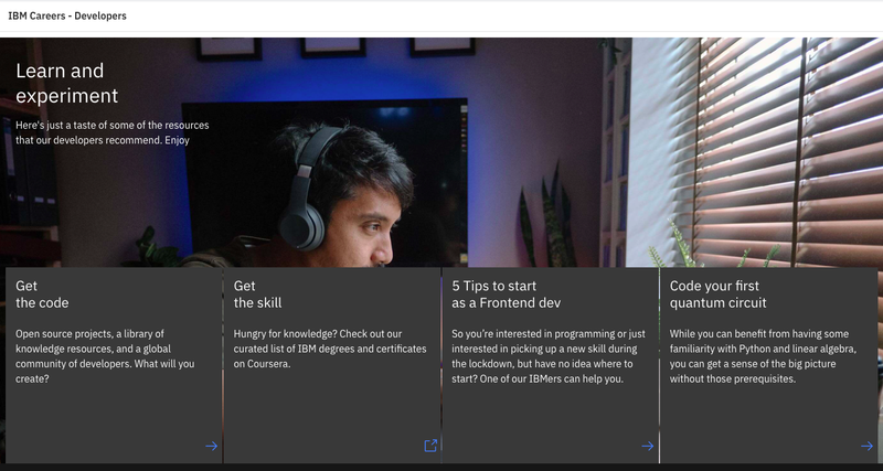 IBM&#x27;s Careers and Developers page from their website