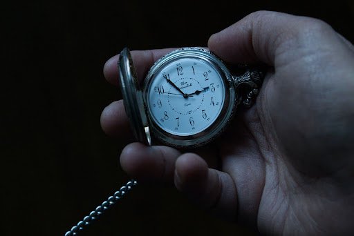 A hand holding an old fashioned pocket watch